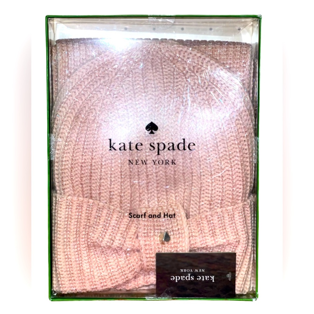 Kate Spade New York English Rose Metallic Rib Scarf & Hat Set